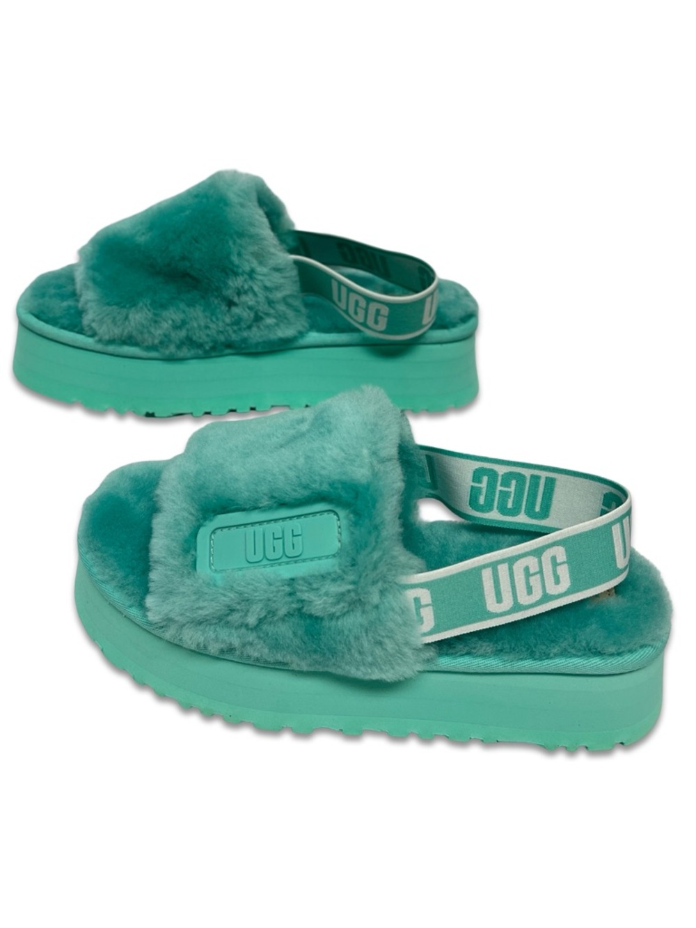 UGG Slides NWOT, Teal Logo Strap, clean Sz 7 Ladies, no marks, soles great,Plush